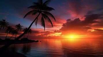 Palme Baum gegen atemberaubend Sonnenuntergang Silhouette foto