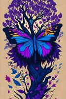 ein detailliert Illustration von Schmetterling mit dunkel gotisch, Blatt, und Blume zum ein T-Shirt Design foto