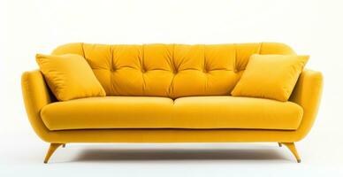 modern Gelb Leder Sofa mit Kissen isoliert foto