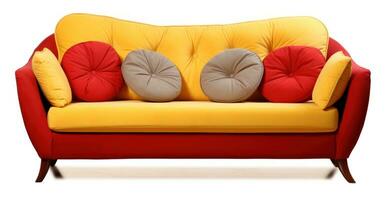 modern Gelb Leder Sofa mit Kissen isoliert foto