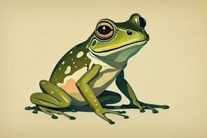 Frosch auf ein Grün Hintergrund. Vektor Illustration von ein Frosch. ai generativ foto