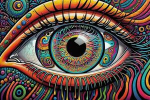 bunt Auge. psychedelisch Hintergrund. Vektor Illustration. ai generativ foto