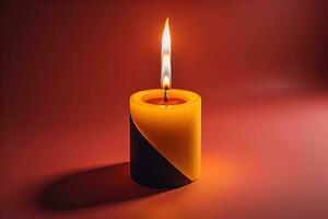 Verbrennung Aroma Kerze auf hölzern Tabelle gegen solide Farbe Hintergrund, Exemplar. ai generativ foto