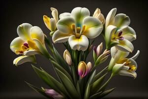 Strauß von Krokus und Tulpen auf solide Farbe Hintergrund. ai generativ foto