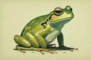 Frosch auf ein Grün Hintergrund. Vektor Illustration von ein Frosch. ai generativ foto