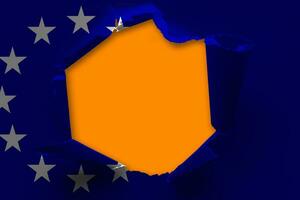 das Konzept von National Flagge auf Denim Hintergrund mit ein Loch europäisch Union foto