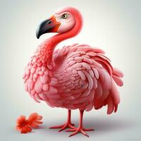 3d Karikatur süß Rosa Flamingo Vogel Weiß Hintergrund foto