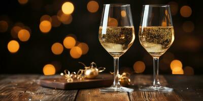 zwei Champagner Brille auf Lavendel Hintergrund mit Feuerwerk foto
