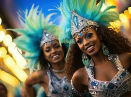 Mädchen mit Gefieder gekleidet oben beim Karneval foto