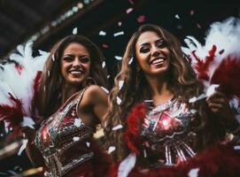 Mädchen mit Gefieder gekleidet oben beim Karneval foto