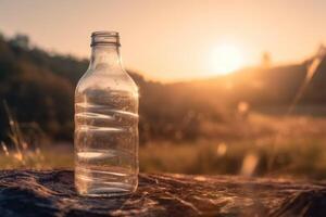 Plastik Flasche auf Natur Hintergrund ai generativ foto