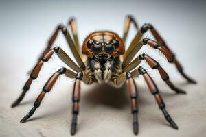 Springen Spinne Nahansicht auf solide Farbe Hintergrund, Exemplar. ai generativ foto