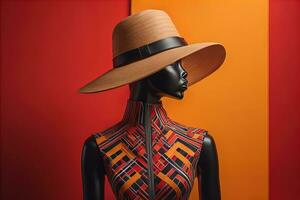 stilvoll weiblich Hut auf Mannequin. ai generativ foto