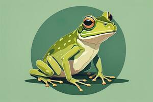 Frosch auf ein Grün Hintergrund. Vektor Illustration von ein Frosch. ai generativ foto