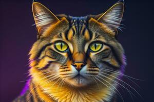 Porträt von ein schön Maine Waschbär Katze auf ein dunkel Hintergrund. ai generativ foto