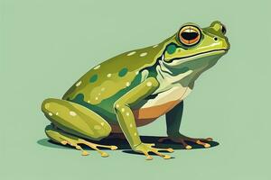 Frosch auf ein Grün Hintergrund. Vektor Illustration von ein Frosch. ai generativ foto