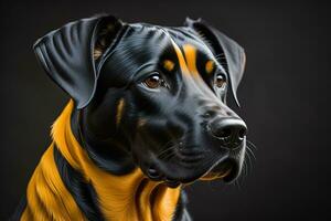 Porträt von ein süß Hund auf ein bunt Hintergrund. Studio Schuss. ai generativ foto