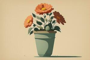 Blumentopf mit Gänseblümchen. Vektor Illustration im retro Stil. ai generativ foto