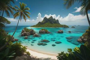 tropisch Strand mit Palme Bäume und Weiß Sand. ai generativ foto