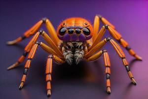 Springen Spinne Nahansicht auf solide Farbe Hintergrund, Exemplar. ai generativ foto