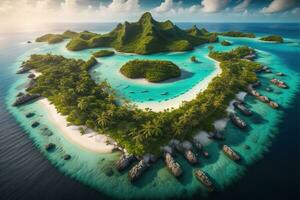 tropisch Insel mit Palme Bäume und Sand Strand. ai generativ foto