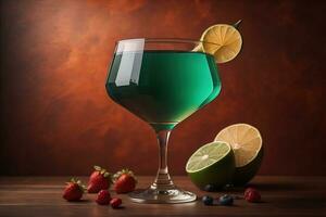 Cocktail im ein Glas auf ein solide Farbe Hintergrund. ai generativ foto