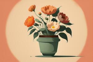 Blumentopf mit Gänseblümchen. Vektor Illustration im retro Stil. ai generativ foto