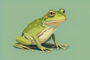 Frosch auf ein Grün Hintergrund. Vektor Illustration von ein Frosch. ai generativ foto