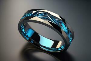 Hochzeit Ring mit Diamanten auf ein solide Farbe Hintergrund. Schmuck. ai generativ foto