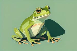 Frosch auf ein Grün Hintergrund. Vektor Illustration von ein Frosch. ai generativ foto