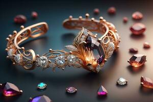 Schmuck Ring mit kostbar Steine. Schmuck Hintergrund. ai generativ foto