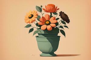 Blumentopf mit Gänseblümchen. Vektor Illustration im retro Stil. ai generativ foto