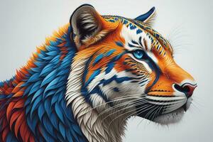 Tiger Kopf mit bunt Hintergrund. ai generativ foto
