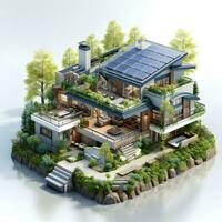 isometrisch die Architektur Öko nachhaltig Umgebung Gebäude mit Ökologie Nachhaltigkeit generativ ai. foto
