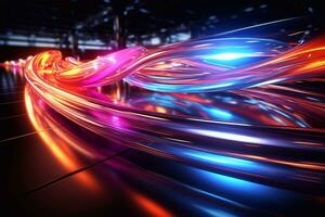 elektrisch Rhythmen abstrakt Neon- Wellen Tanzen auf visuell Segeltuch generativ ai foto