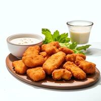 gefroren Hähnchen Nuggets auf Weiß Hintergrund foto