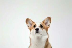 Studio Fotoaufnahme von Corgi Weiß Hintergrund minimalistisch ai generativ foto