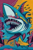 ein detailliert Illustration von ein Hai zum ein T-Shirt Design, Hintergrund, Mode foto