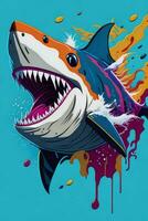 ein detailliert Illustration von ein Hai zum ein T-Shirt Design, Hintergrund, Mode foto