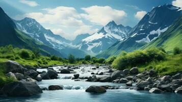 Berge schön Landschaft mit Wasser generativ ai foto