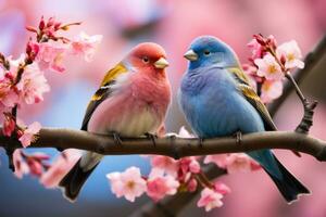 bunt Vögel auf Kirsche Baum foto