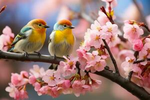 bunt Vögel auf Kirsche Baum foto