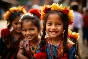 Kinder im traditionell Festival Kleidung foto