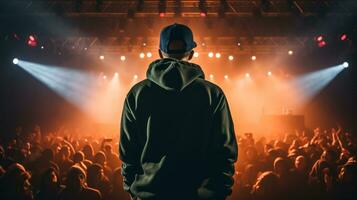 Musical Rap Künstler gibt ein Konzert im das Halle generativ ai foto