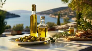 Olive Öl im ein Flasche generativ ai foto