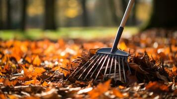 Reinigung Herbst Blätter im Park generativ ai foto