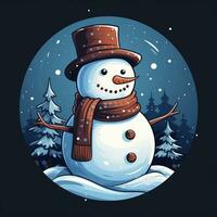 Schneemann im ein runden rahmen. Aquarell Illustration von ein Weihnachten Schneemann. foto