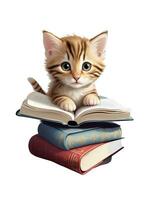 ruffy Katze lesen ein Buch auf ein Licht Hintergrund foto