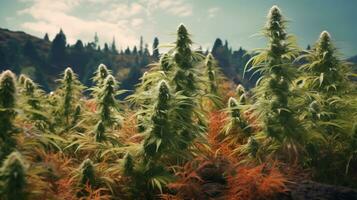 Herbst Blühen Cannabis Gebüsch draußen generativ ai foto