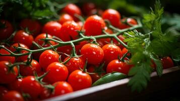 klein rot Kirsche Tomaten generativ ai foto